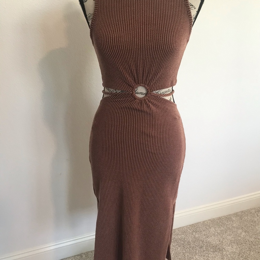 Stripped Brown Sleeveless Dress